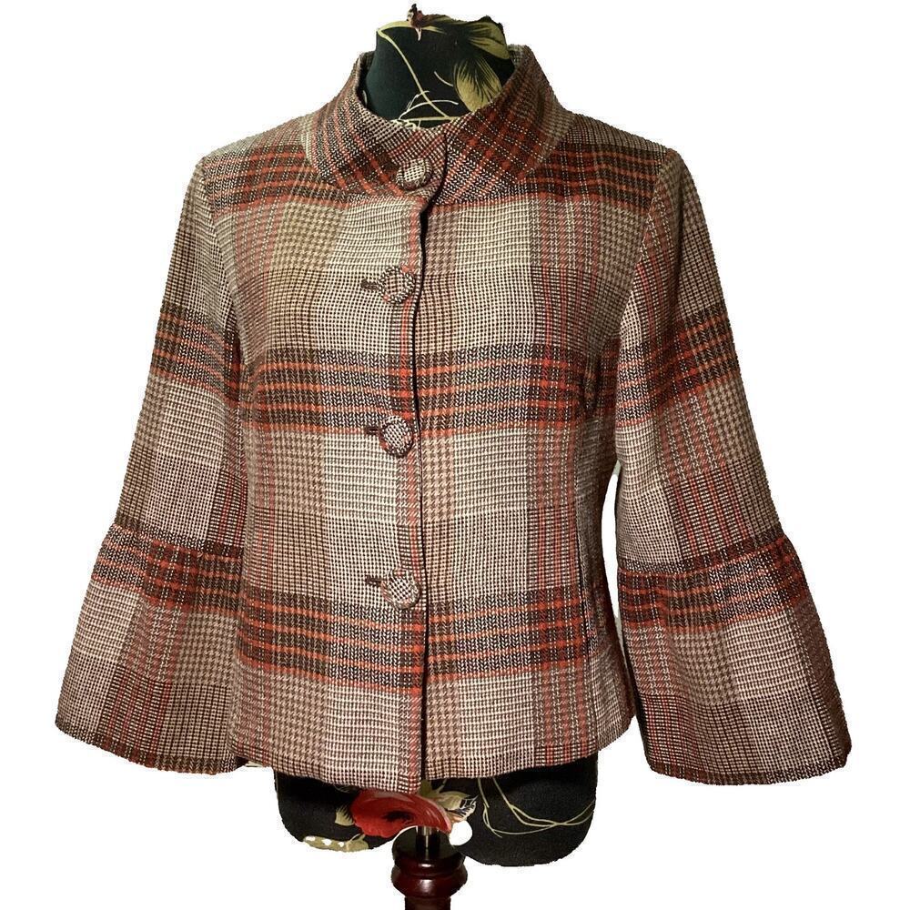 live a little plaid wool blend bell sleeves jacket women medium